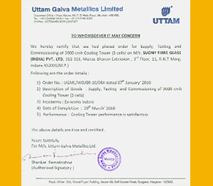 UTTAM GALVA METALICS LIMITED Suony Fibre Glass India pvt. ltd.